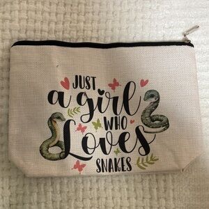 Canvas Pouch with Snake Design - Cream